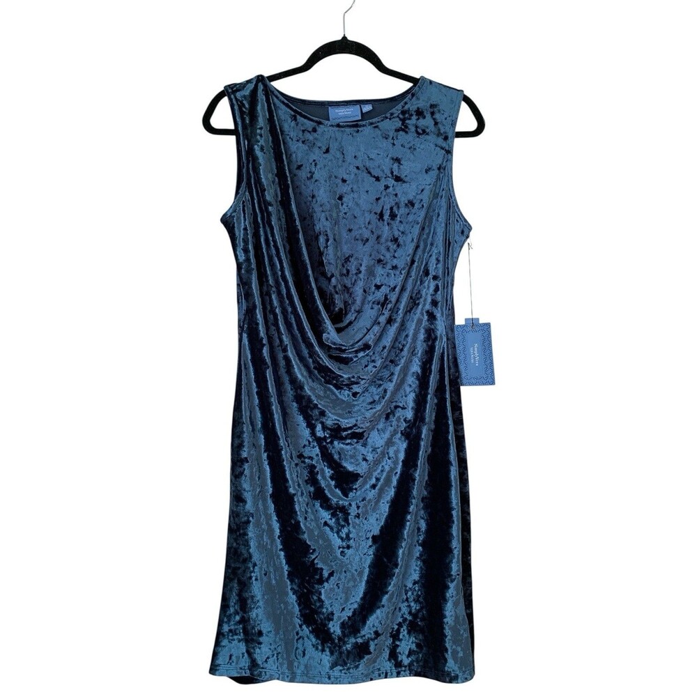 NWT Simply Vera Wang Crushed Velvet Draped Sheath Dress Blue - Size Medium